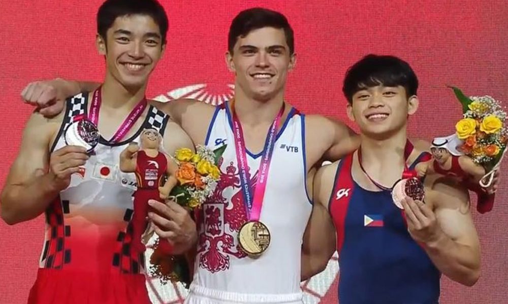 Carlos Yulo becomes first Filipino gymnast to podium in World Championships