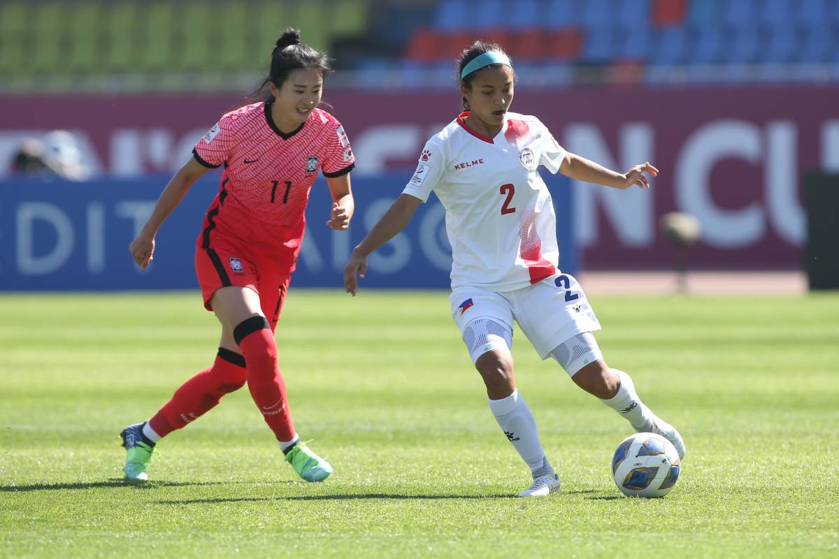 2022-AFC-Womens-Asian-Cup-Philippines-vs-South-Korea-Malea-Cesar Amid questioning of Filipino heart, PWNFT players honored to discover their roots Football News Philippine Malditas  - philippine sports news
