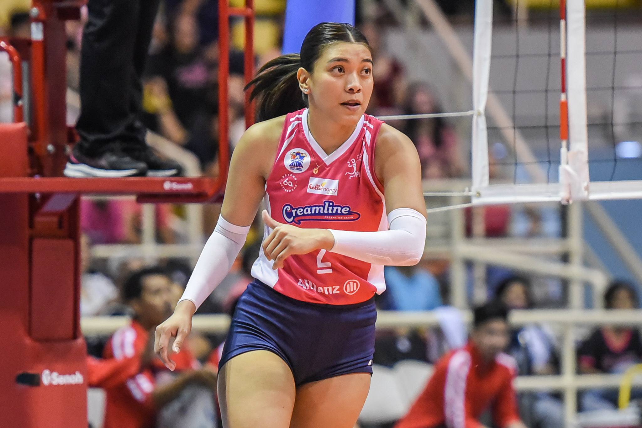 Alyssa Valdez in action on the court in Creamline's loss to Chery Tiggo in the 2024 PVL Philippine Cup